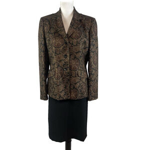 Evan Picone 2pc Blazer Skirt Suit size 8/10 Black Brown Paisley Career Lawyer